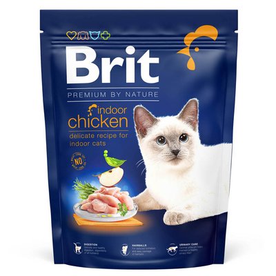Сухий корм для котів, які живуть у приміщенні Brit Premium by Nature Cat Indoor 300 г - курка - masterzoo.ua