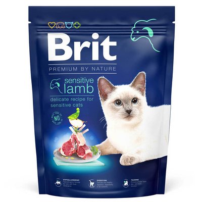 Сухой корм для котов с чувствительным пищеварением Brit Premium by Nature Cat Sensitive 300 г - ягненок - masterzoo.ua