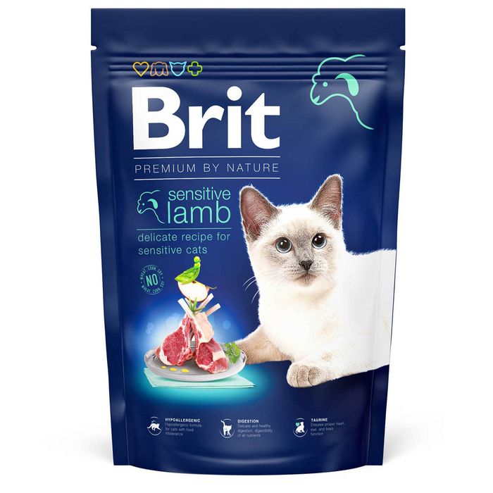 Сухой корм для котов с чувствительным пищеварением Brit Premium by Nature Cat Sensitive 1,5 кг - ягненок - masterzoo.ua