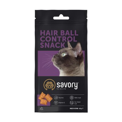 Ласощі для котів Savory Snack Hair-ball Contro 60 г (подушечки для контролю утворення шерстяних грудочок) - masterzoo.ua