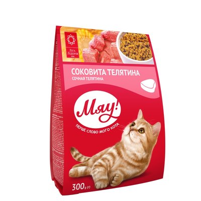 Сухий корм для дорослих котів Мяу 300 г - телятина - masterzoo.ua