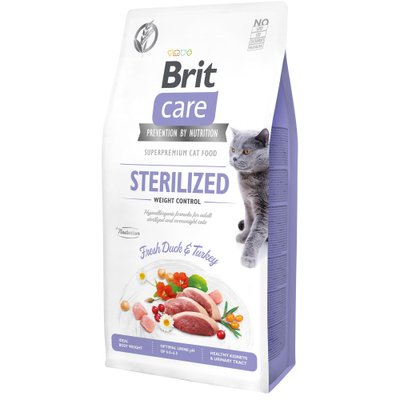 Сухий корм для стерелізованних котів із зайвою вагою Brit Care Cat GF Sterilized Weight Control 7 кг - качка і індичка - masterzoo.ua