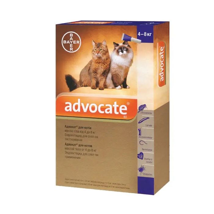 Капли на холку для котов Elanco Bayer Advocate от 4 до 8 кг, 1 пипетка - masterzoo.ua