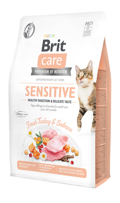 Сухий корм для вибагливих котів Brit Care Cat GF Sensitive HDigestion & Delicate Taste 2 кг - індичка і лосось - masterzoo.ua