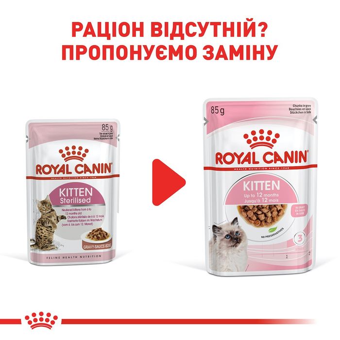 Вологий корм для кошенят Royal Canin Kitten Sterilised in gravy pouch 85 г - домашня птиця - masterzoo.ua