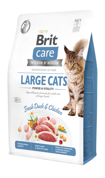 Сухой корм для кошек крупных пород Brit Care Cat GF Large cats Power & Vitality 2 кг - курица и утка - masterzoo.ua