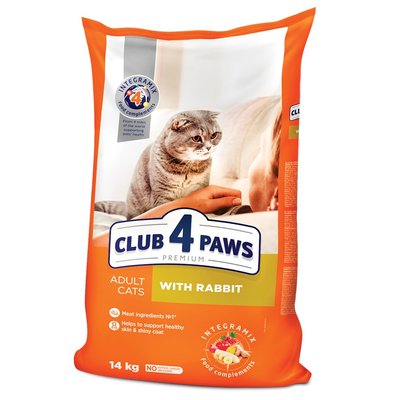 Сухой корм для взрослых кошек Club 4 Paws Premium 14 кг - кролик - masterzoo.ua