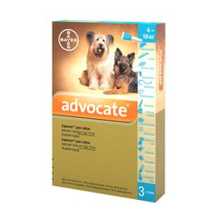Капли на холку для собак Bayer «Advocate» (Адвокат) от 4 до 10 кг, 3 пипетки (от внешних и внутренних паразитов) - masterzoo.ua