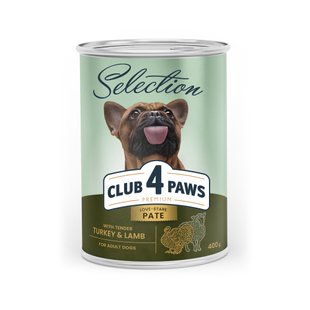 М'ясний паштет Преміум Cелекшн для дорослих собак CLUB 4 PAWS 400 г (індичка та ягня) - masterzoo.ua