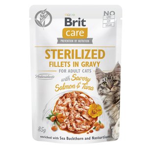 Вологий корм для котів Brit Care Cat Sterilized 85 г - лосось та тунець - masterzoo.ua