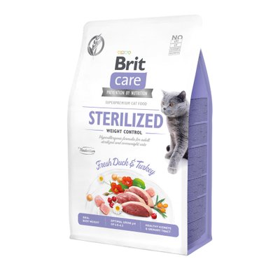 Сухий корм для стерелізованних котів із зайвою вагою Brit Care Cat GF Sterilized Weight Control 400 г (качка і індичка) - masterzoo.ua