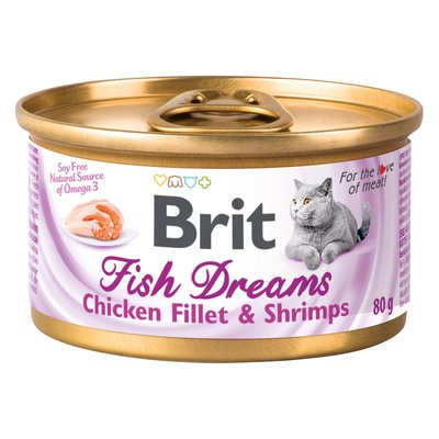 Вологий корм для котів Brit Fish Dreams 80 г (курка та креветки) - masterzoo.ua