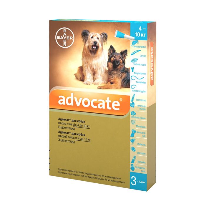Краплі на холку для собак Elanco | Bayer - Advocate від 4 до 10 кг, 3 піпетки - masterzoo.ua
