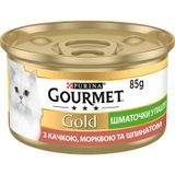 Вологий корм для котів Gourmet Gold Pieces in Pate Duck, Carrot & Spinach 85 г (качка, морква та шпинат)