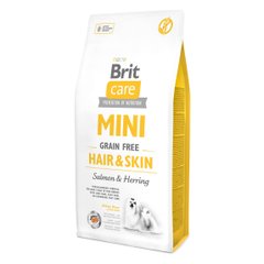 Сухий корм для собак мініатюрних порід, шерсть яких вимагає додаткового догляду Brit Care Mini GF Hair & Skin 7 кг (лосось та оселедець) - masterzoo.ua