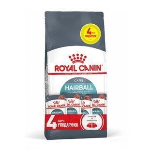 Набір сухого та вологого корму для котів Royal Canin Hairball Care 2 кг + 4 шт х 85 г - masterzoo.ua