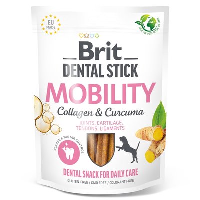 Ласощі для собак Brit Dental Stick Mobility 251 г 7 шт - колаген та куркума - masterzoo.ua