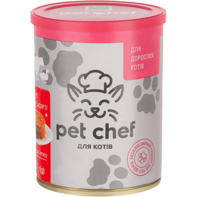 М'ясний паштет для дорослих котів Pet Chef 360 г (м'ясне асорті) - masterzoo.ua