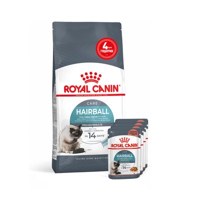 Набор корма для кошек Royal Canin hairball care 2 кг + 4 pouch - домашняя птица - masterzoo.ua