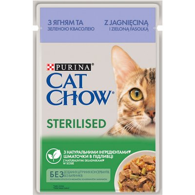 Вологий корм для стерилізованих котів Cat Chow Adult 85 г (ягня та квасоля) - masterzoo.ua