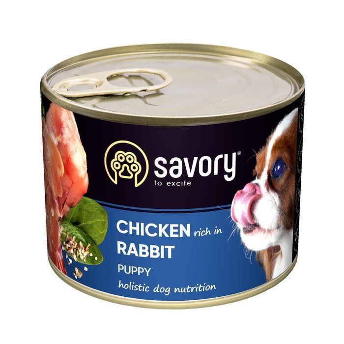 Упаковка влажного корма для щенков Savory Puppy 6 шт х 200 г - курица и кролик - masterzoo.ua