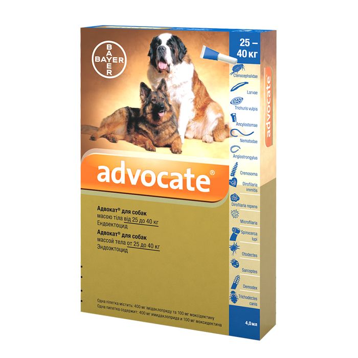 Капли на холку для собак Elanco | Bayer - Advocate от 25 до 40 кг, 1 пипетка - masterzoo.ua