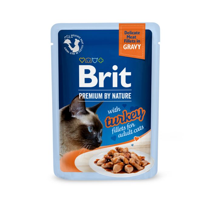 Влажный корм для котов Brit Premium Delicate Fillets in Gravy Turkey pouch 85 г - филе индейки в соусе - masterzoo.ua