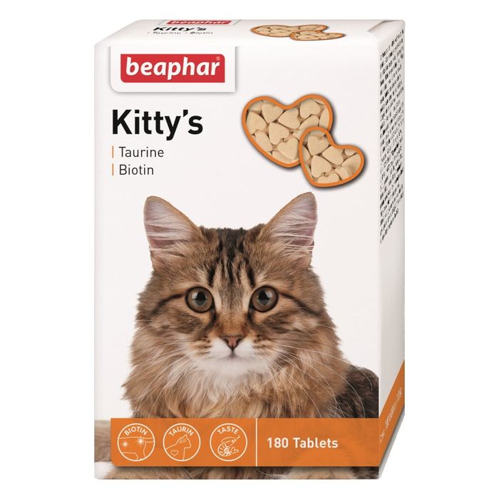 Витамины для кошек Beaphar для кошек Kitty's + Taurine + Biotine 180 таблетки - masterzoo.ua