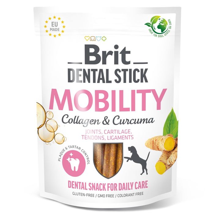 Лакомство для собак Brit Dental Stick Mobility 251 г 7 шт - коллаген и куркума - masterzoo.ua
