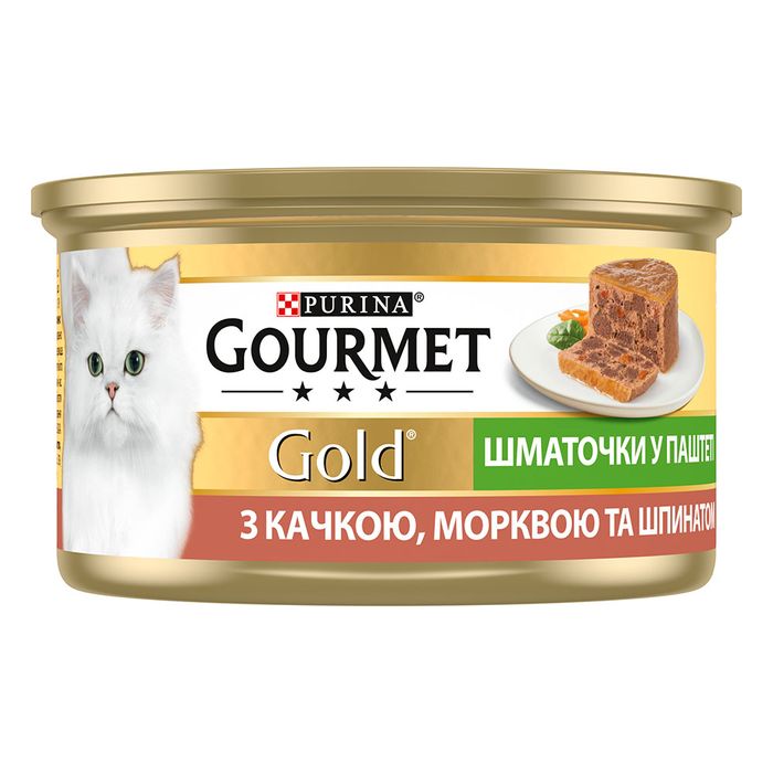 Вологий корм для котів Gourmet Gold Pieces in Pate Duck, Carrot & Spinach 85 г (качка, морква та шпинат) - masterzoo.ua