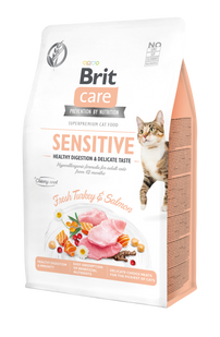 Сухой корм для привередливых кошек Brit Care Cat GF Sensitive HDigestion & Delicate Taste 400 г - индейка и лосось - masterzoo.ua