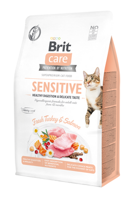 Сухой корм для привередливых кошек Brit Care Cat GF Sensitive HDigestion & Delicate Taste 400 г - индейка и лосось - masterzoo.ua