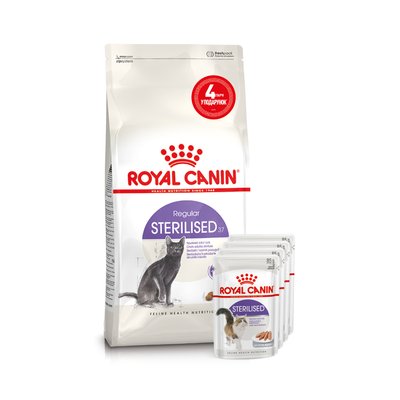 Набір корму для котів Royal Canin Sterilised 37, 2 кг + 4 pouch вологого корму - домашня птиця - masterzoo.ua