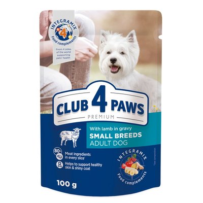 Вологий корм для дорослих собак малих порід Club 4 Paws Premium pouch 100 г (ягня) - masterzoo.ua