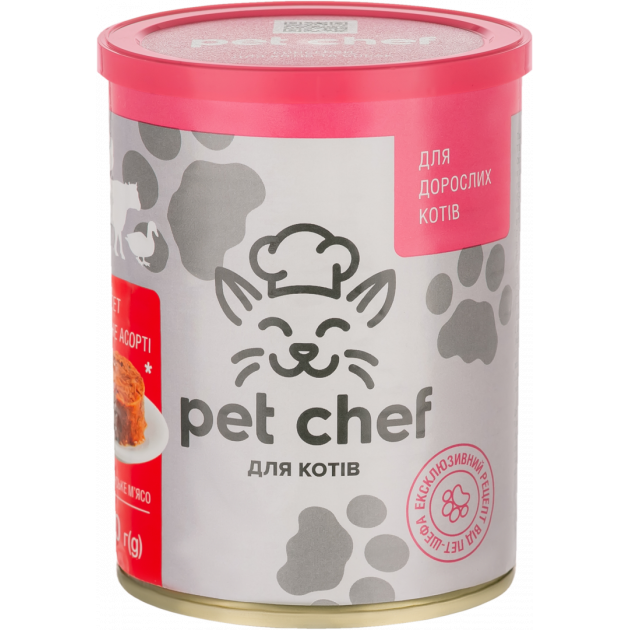 М'ясний паштет для дорослих котів Pet Chef 200 г (м'ясне асорті) - masterzoo.ua