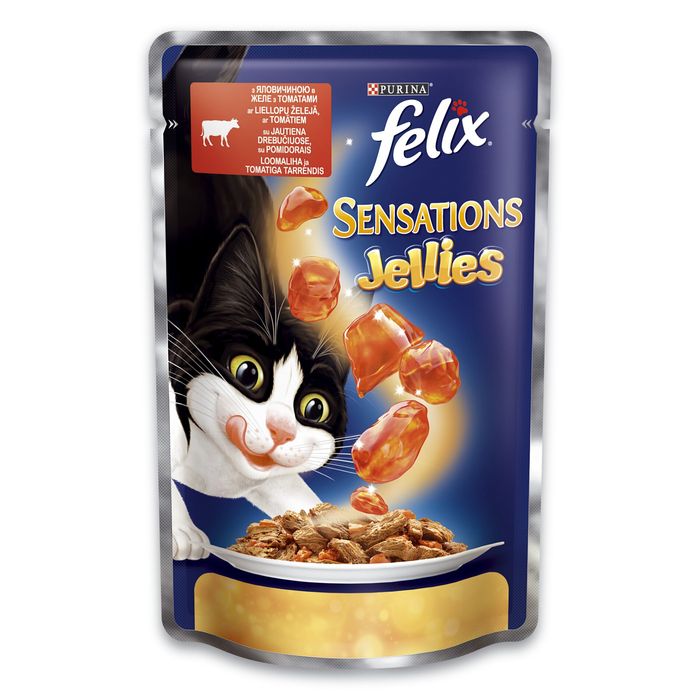 Вологий корм для котів Felix Sensations Jellies Beef & Tomatoes 100 г - яловичина та томати - masterzoo.ua