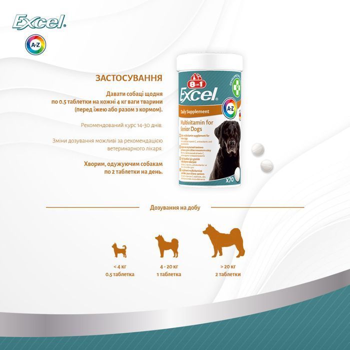 8in1 Excel Multi-Vitamin Senior Daily Supplement мультивітаміни для собак 70 шт - masterzoo.ua