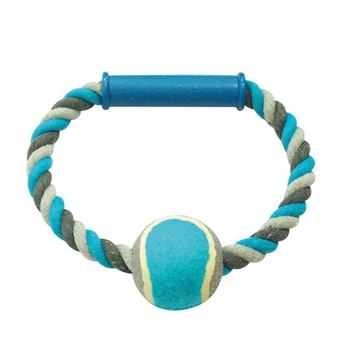 Іграшка для собак Duvo+ Кільце-канат з м'ячем 18 см (текстиль) - masterzoo.ua