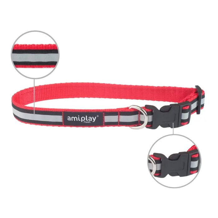 Нашийник для собак регульований світловідбивний Amiplay Shine L 35-50 см / 20 мм (червоний) - masterzoo.ua
