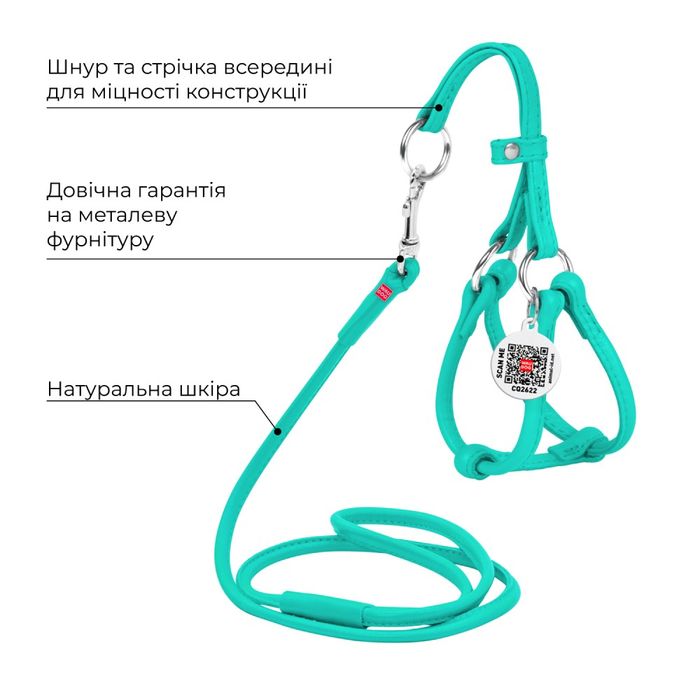 Шлея з повідцем для cобак COLLAR Нейлон XXS - салатова - masterzoo.ua