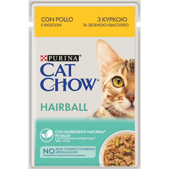Влажный корм для выведения шерсти у кошек Cat Chow Adult 85 г (курица и фасоль) - masterzoo.ua