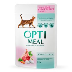 Вологий корм для дорослих котів Optimeal 85 г (ягня і овочі) - masterzoo.ua