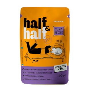 Влажный корм для кошек Half&Half Sterilized pouch 100 г - тунец - masterzoo.ua