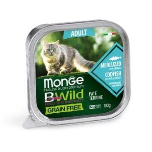 Влажный корм для кошек Monge Bwild Grain Free Adult 100 г - треска и овощи - masterzoo.ua