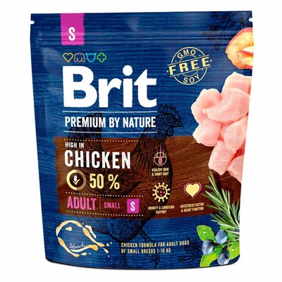 Сухой корм для взрослых собак мелких пород (весом до 10 кг) Brit Premium Adult S 1 кг (курица) - masterzoo.ua