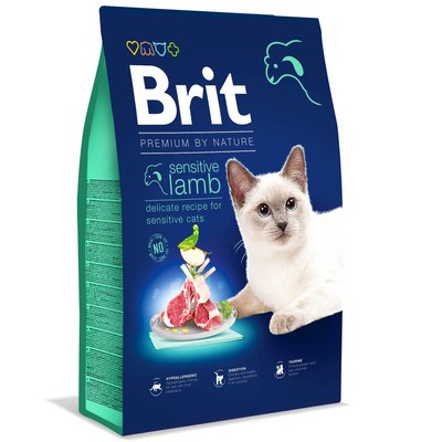 Сухой корм для котов с чувствительным пищеварением Brit Premium by Nature Cat Sensitive 8 кг (ягненок) - masterzoo.ua