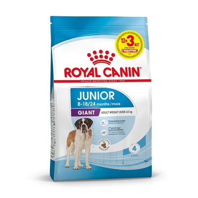 Сухой корм для щенков гигантских пород старше 8 месяцев Royal Canin Giant Junior 12 кг + 3 кг - masterzoo.ua