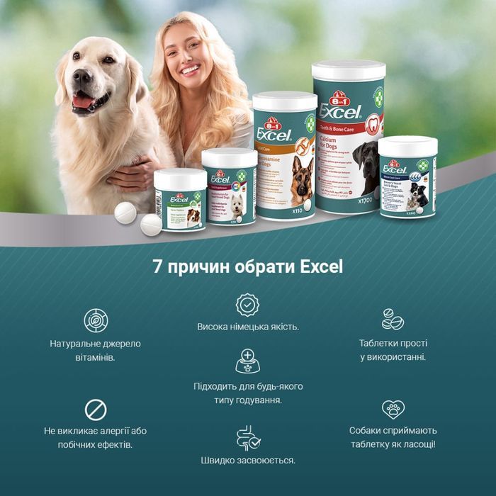 8in1 Excel Calcium Teeth & Bone Care вітаміни для собак 1700 шт - masterzoo.ua