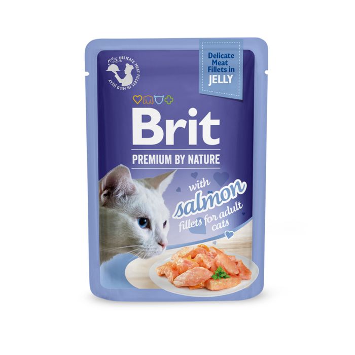 Вологий корм для котів Brit Premium Delicate Fillets in Jelly Salmon pouch 85 г - філе лосося в желе - masterzoo.ua