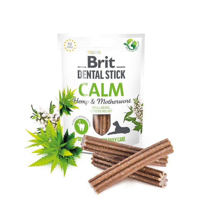 Ласощі для собак Brit Dental Stick Calm 251 г 7 шт - конопля та пустирник - masterzoo.ua